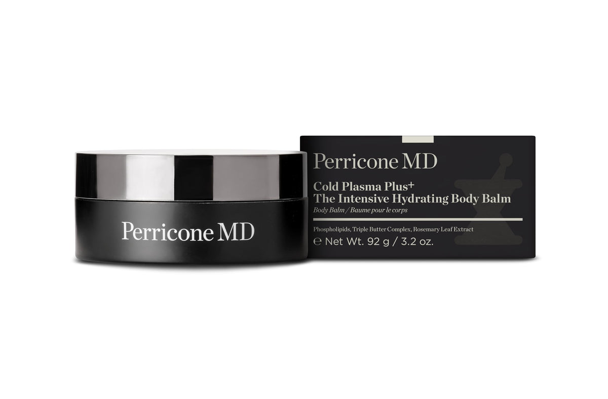Perricone MD Cold Plasma Plus Hydrating Balm bottle shown for daily moisture.