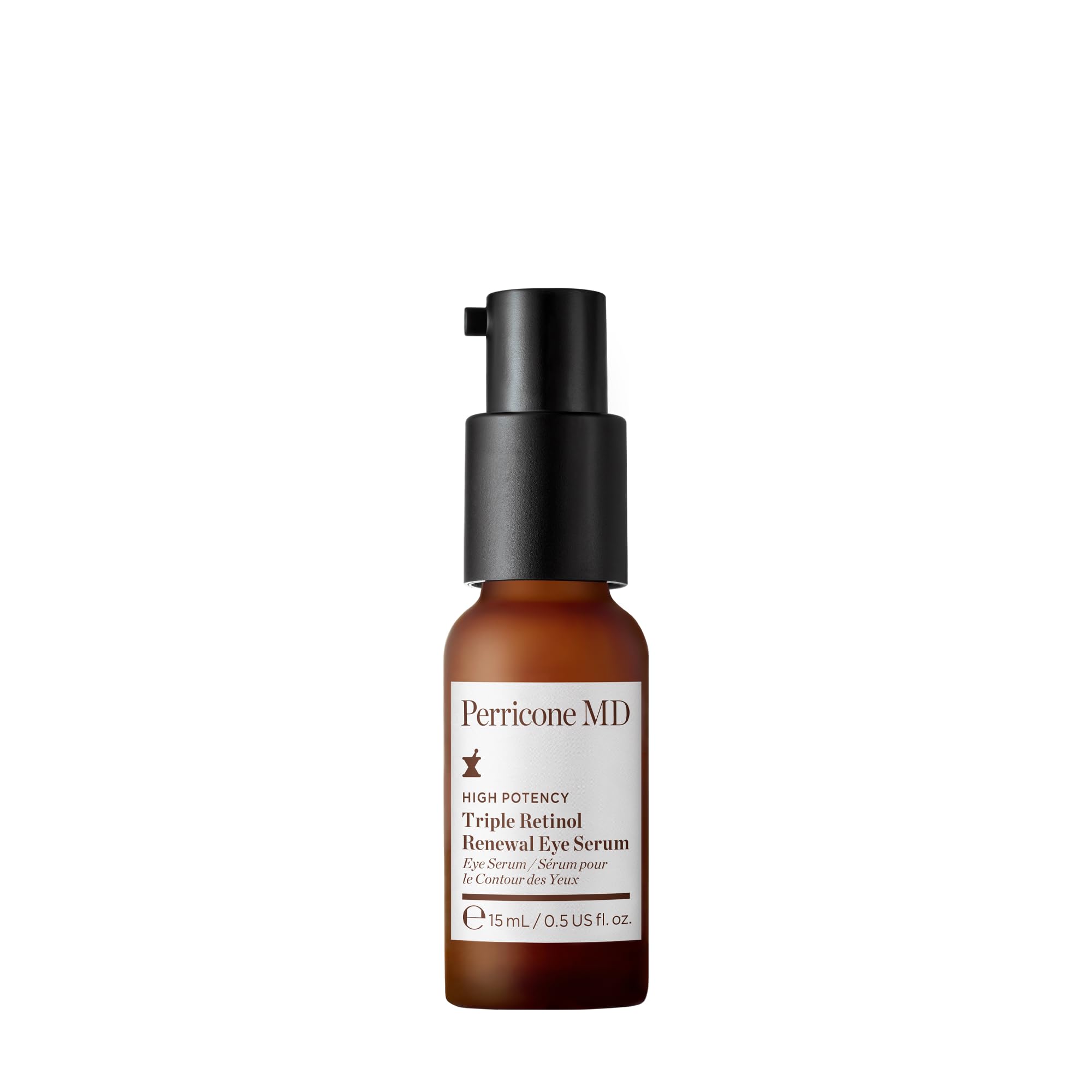 Perricone MD High Potency Triple Retinol Eye Serum bottle on a clean counter, promoting a firmer eye skin.