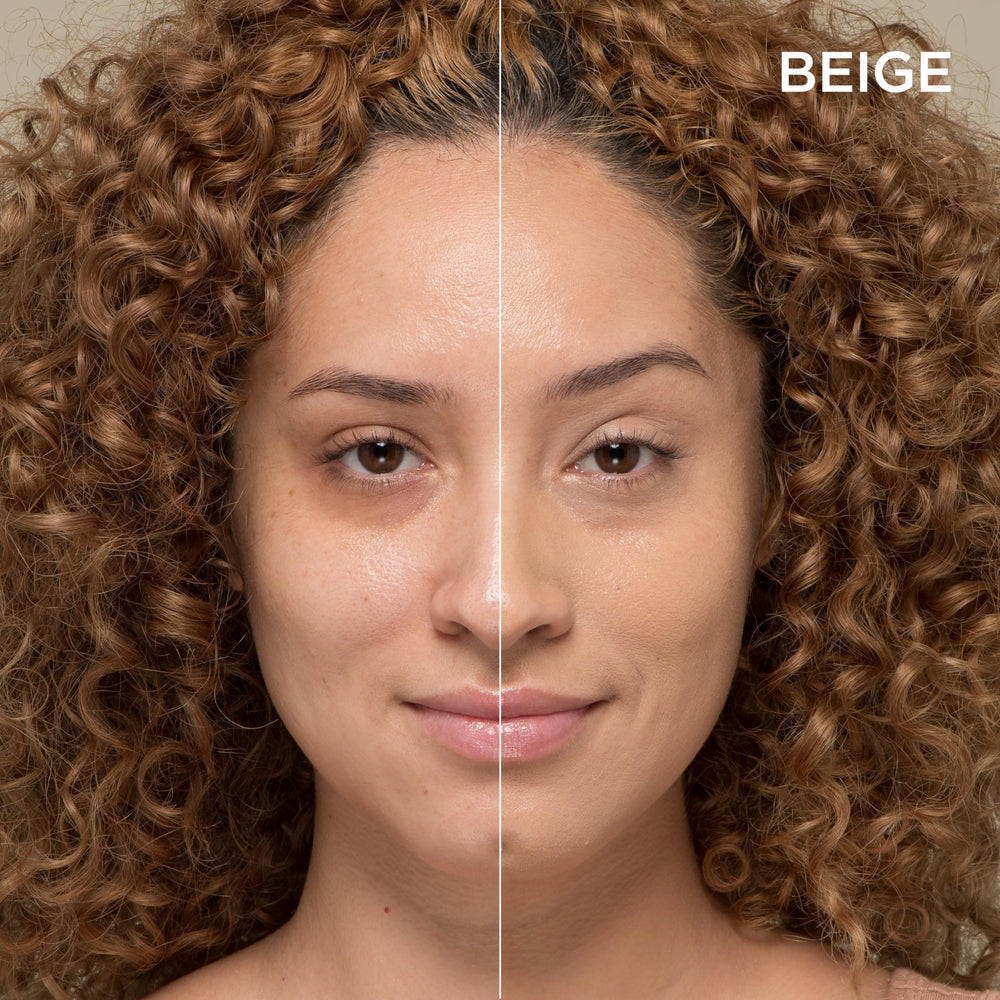 Beige shade applied to model’s cheek for a smooth, even look