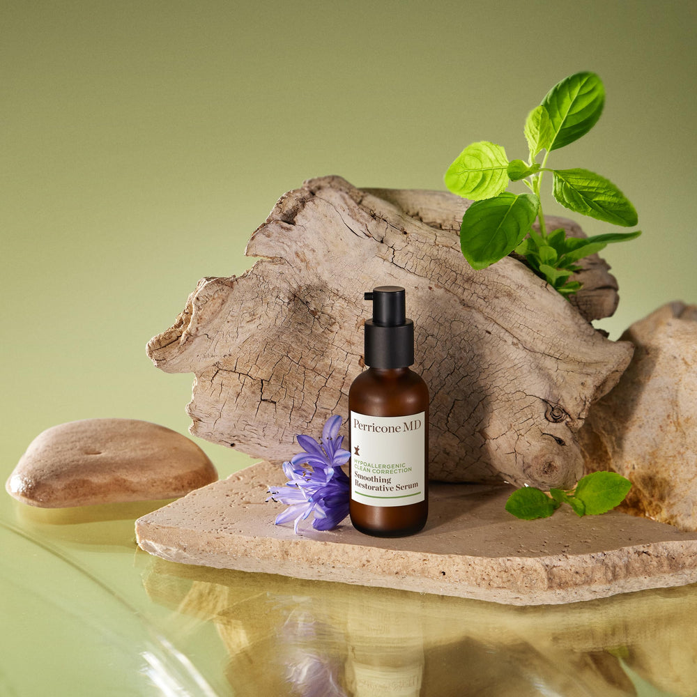 Perricone MD hypoallergenic serum packaging emphasizing fragrance-free benefits