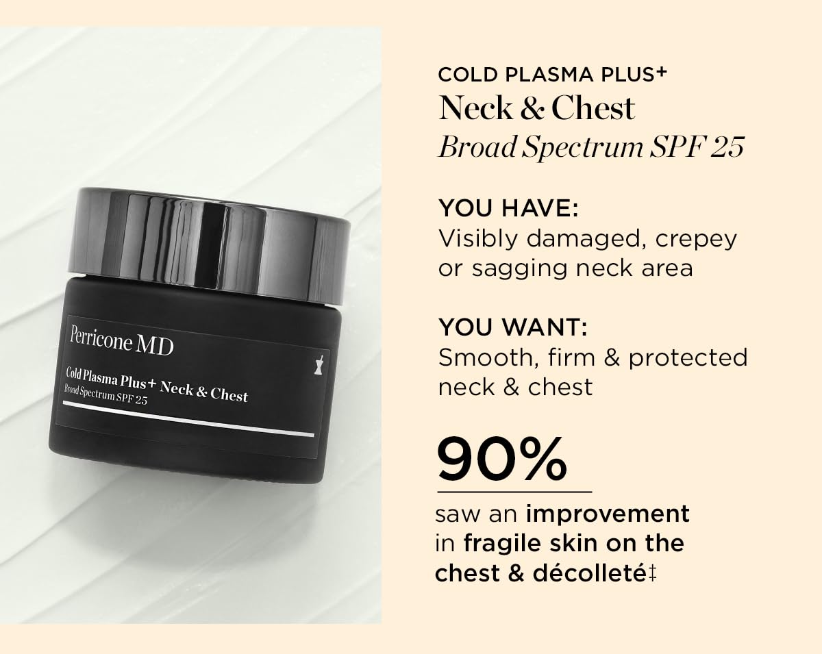 Model applying Perricone MD neck and chest cream for daily moisture.
