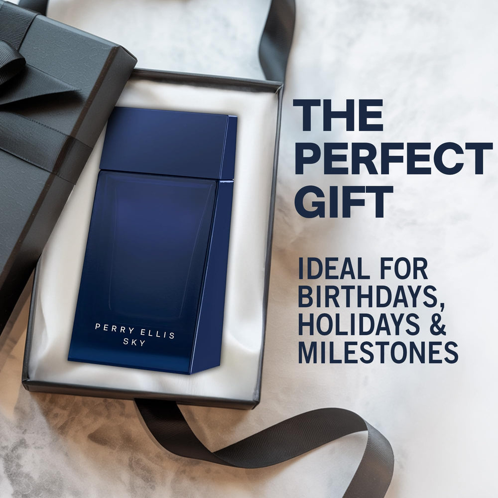 Perry Ellis Sky EDT box and bottle, sleek presentation for gifting