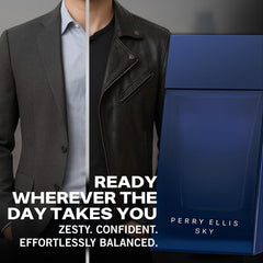 Perry Ellis Sky mist spray action capturing a quick, fresh release