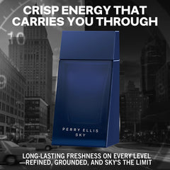 Perry Ellis Sky EDT packaging close-up, ready for gifting or personal upgrade