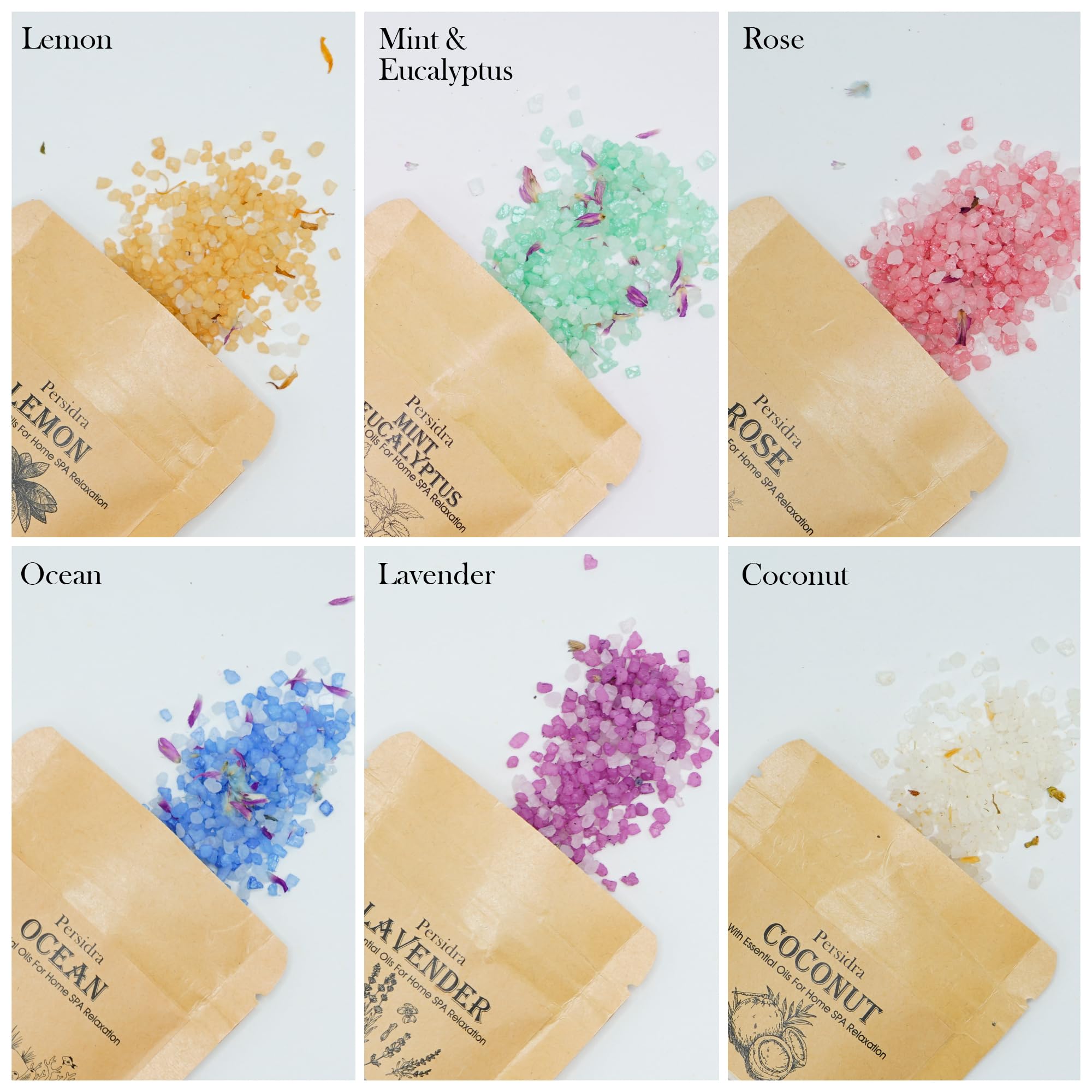 Persidra Coconut bath salt for tropical escape and moisturized skin.