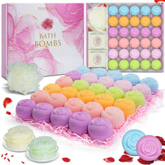 Persidra rose bath bombs pack in a tub, enhancing bath time with elegant petals and fizz.