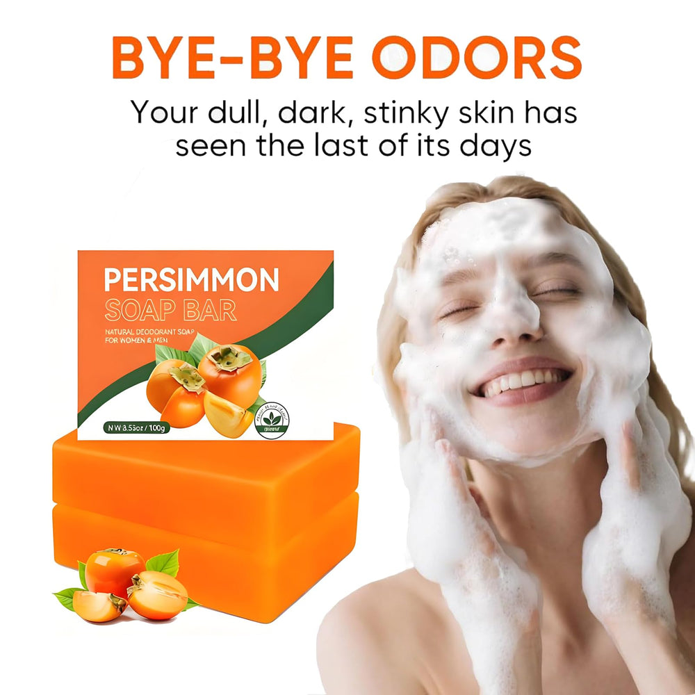 Close-up of persimmon soap bar forming light lather for cleansing