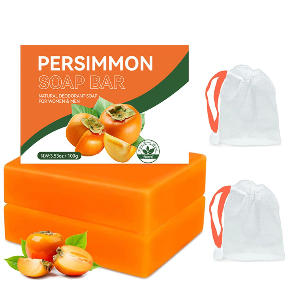 Persimmon soap bar 2-pack on display highlighting odor-control benefits