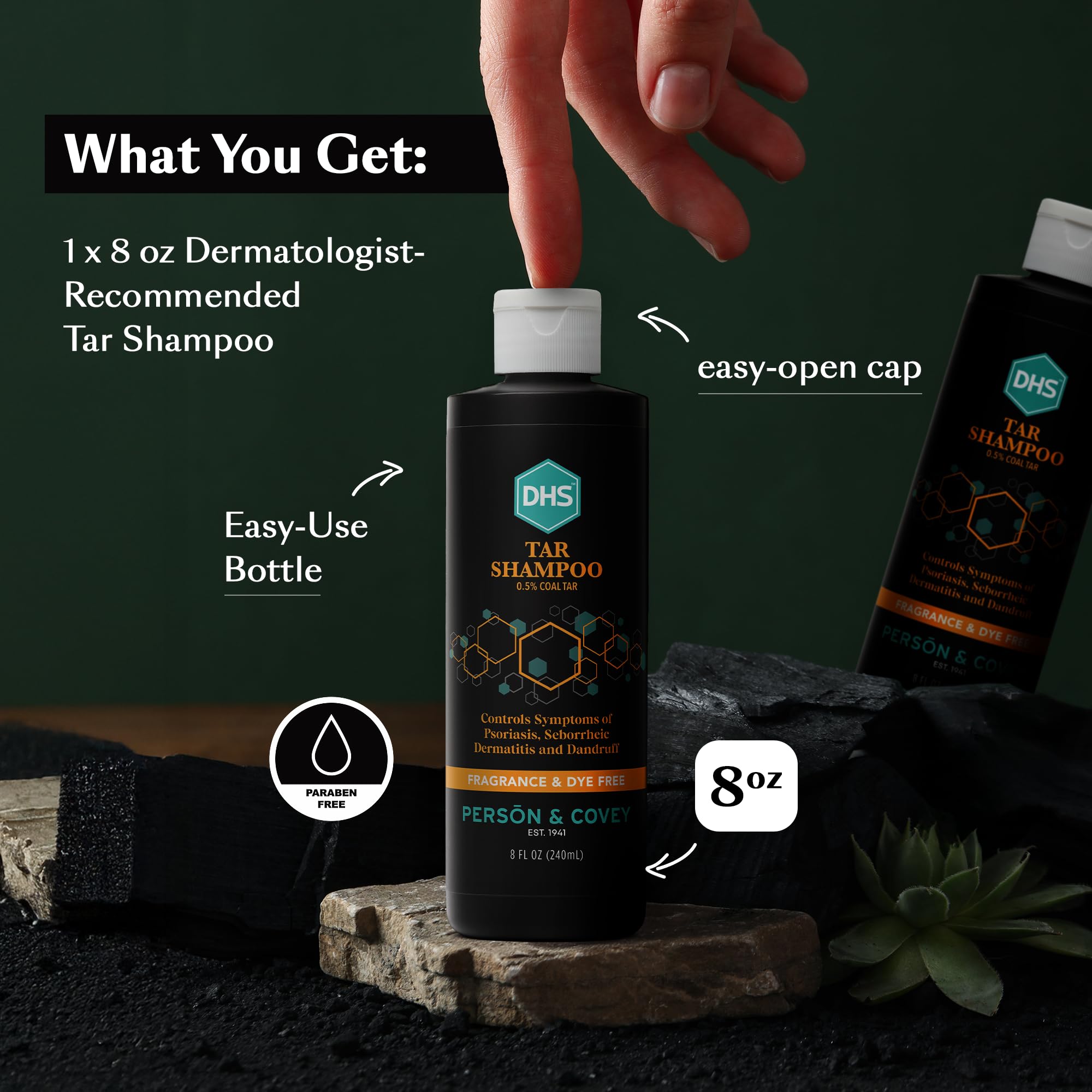 Person & Covey DHS Tar Shampoo lather showing cleansing action.