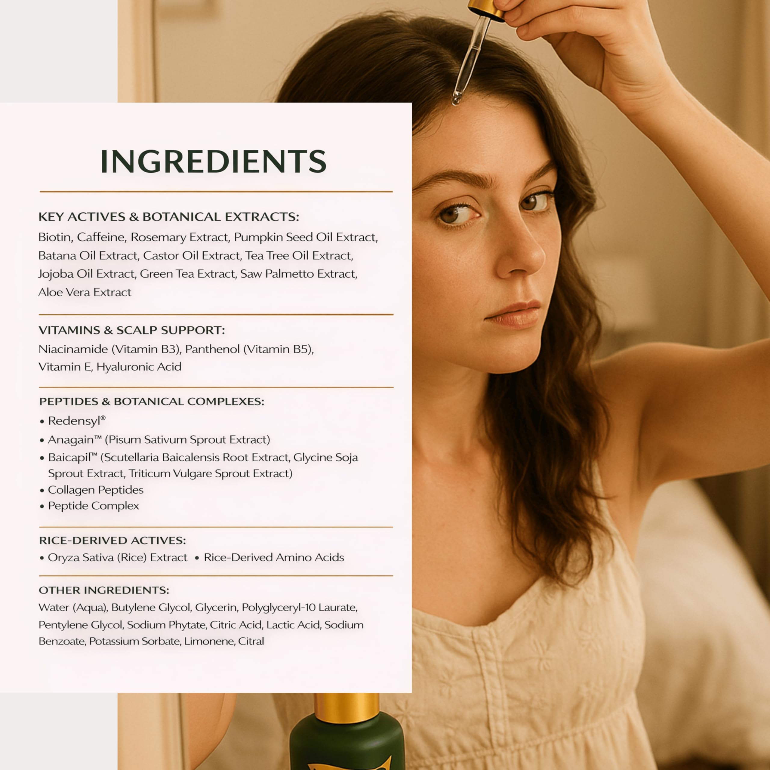 Label highlights biotin and caffeine in Persona Beauty Hair Growth Serum