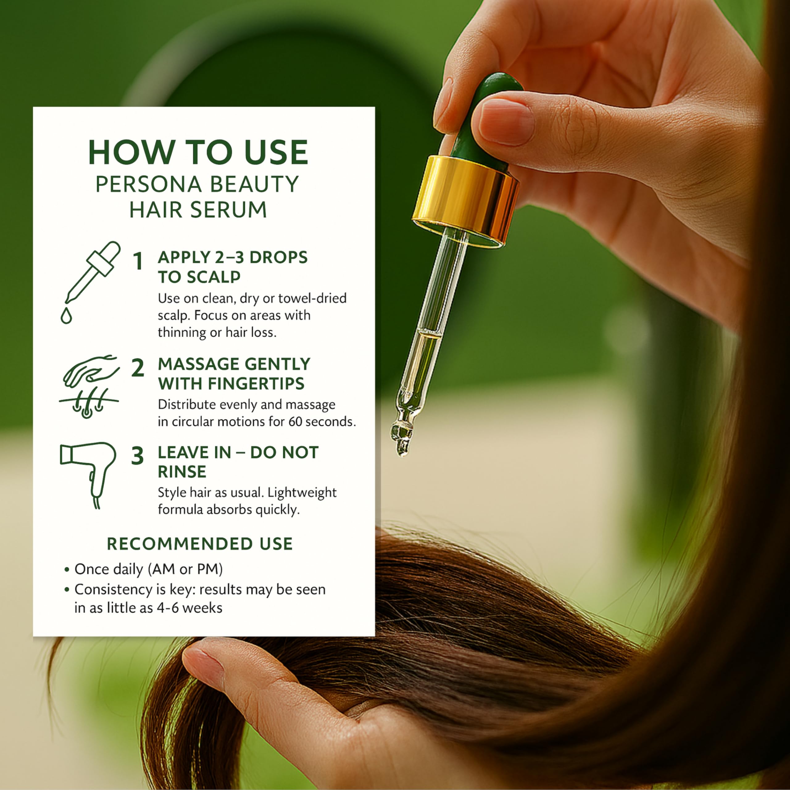 Lifestyle shot suggesting postpartum shedding support with Persona Beauty serum