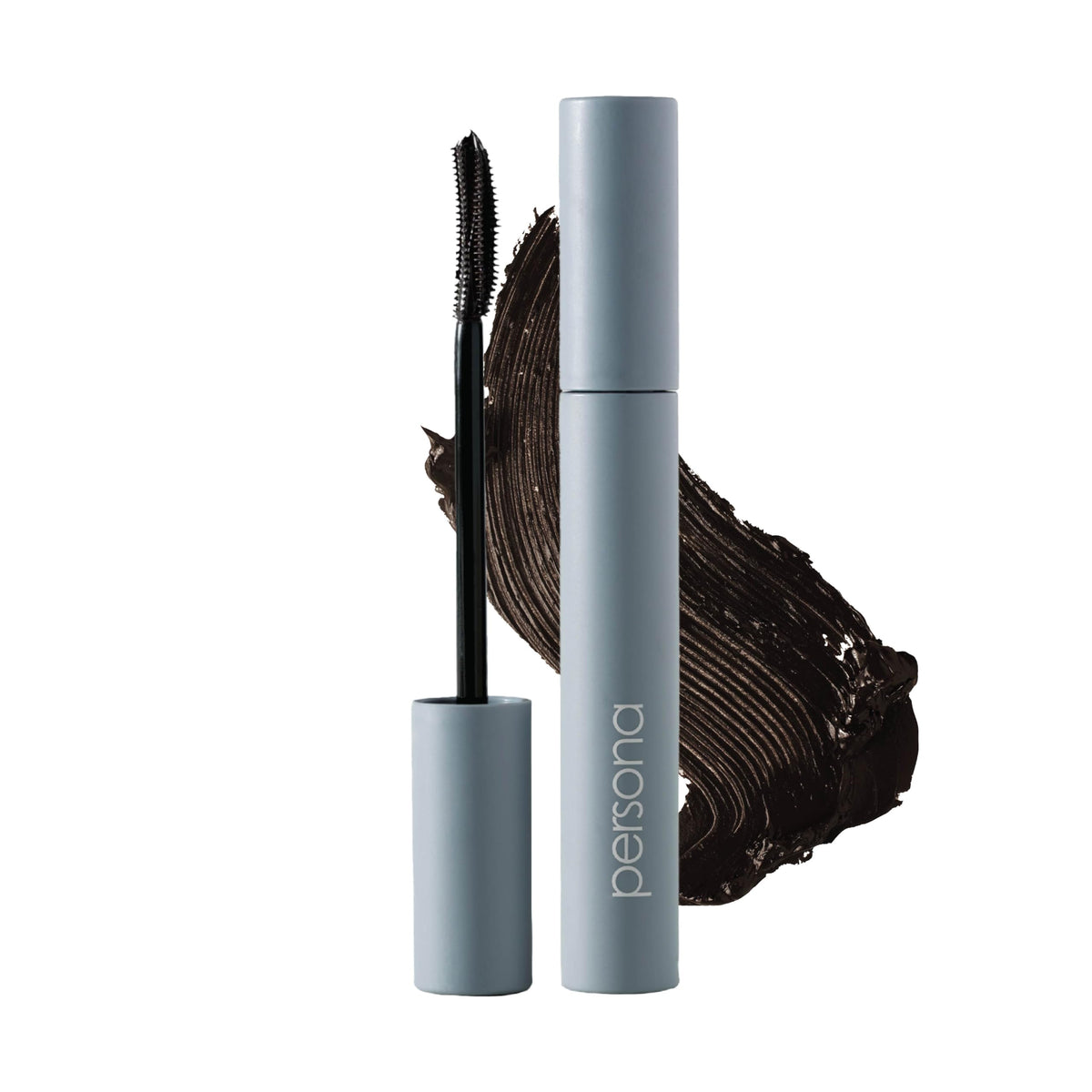 PERSONA Volumizing Tubing Mascara brush closeup showing precise, clump-free application.