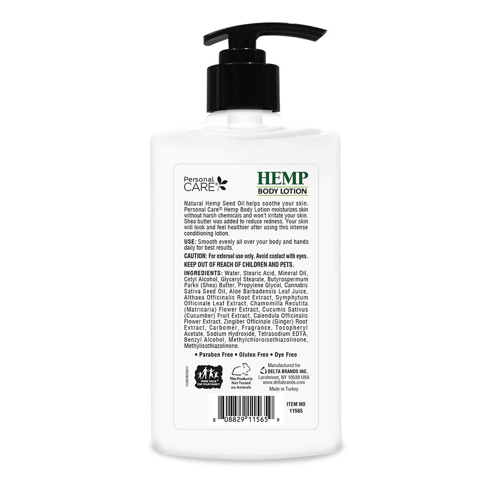 Personal Care Hemp Body Lotion cream texture on skin provides rich moisture.