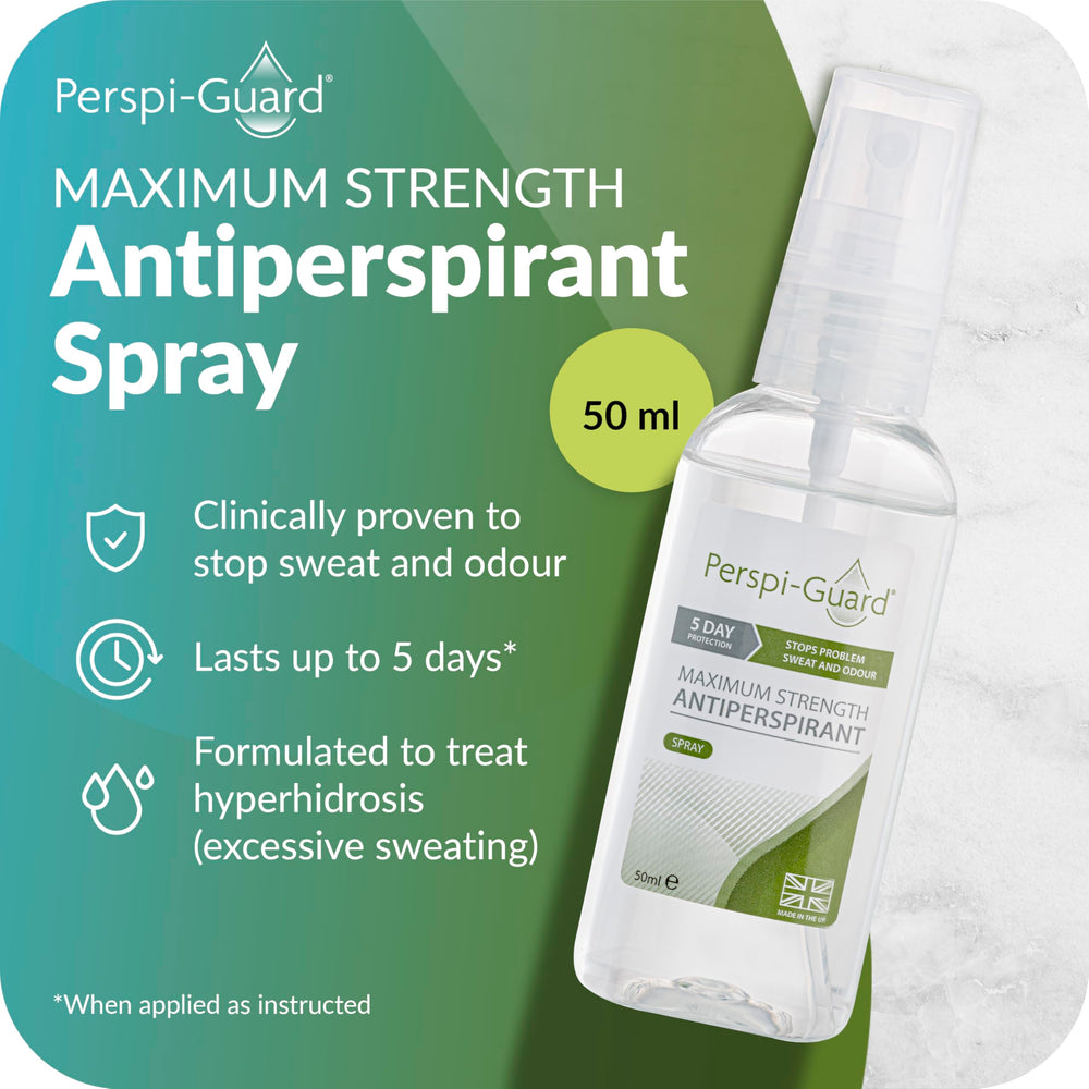Perspi Guard unscented bottle close-up highlighting fragrance-free wear.