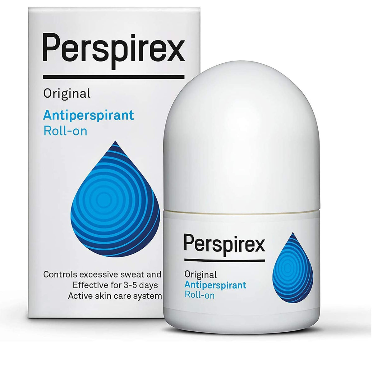 Perspirex Original roll-on bottle close-up shows long-lasting protection up to 72 hours.