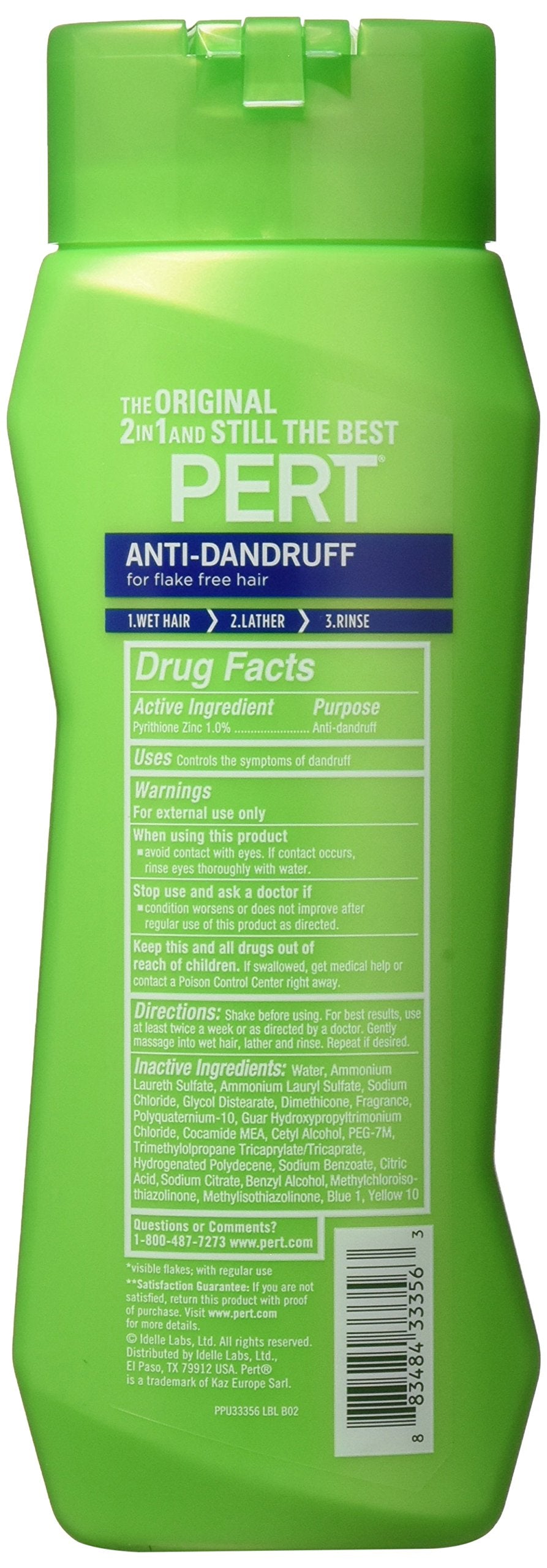 Pert 2-in-1 anti-dandruff bottle pour showing easy lather