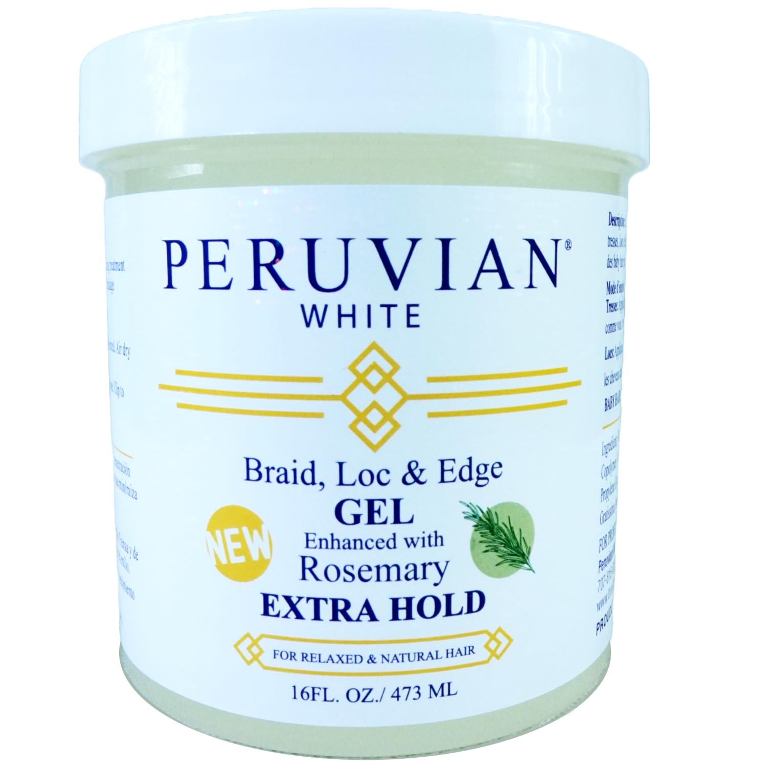 Peruvian White Braid, Loc & Edge Gel with rosemary 16oz bottle ready for edge smoothing.