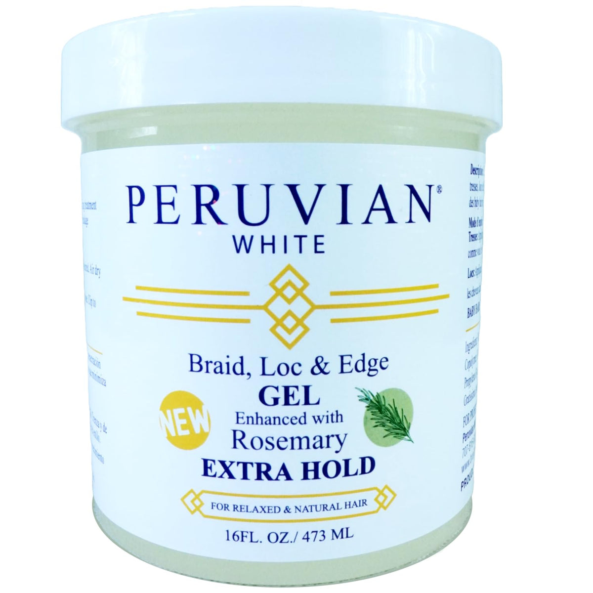 Peruvian White Braid, Loc & Edge Gel with rosemary 16oz bottle ready for edge smoothing.
