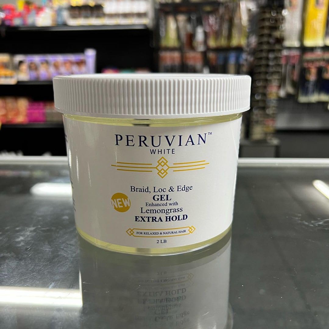 Peruvian White Loc Edge Gel with lemongrass extra hold for edges and shine.