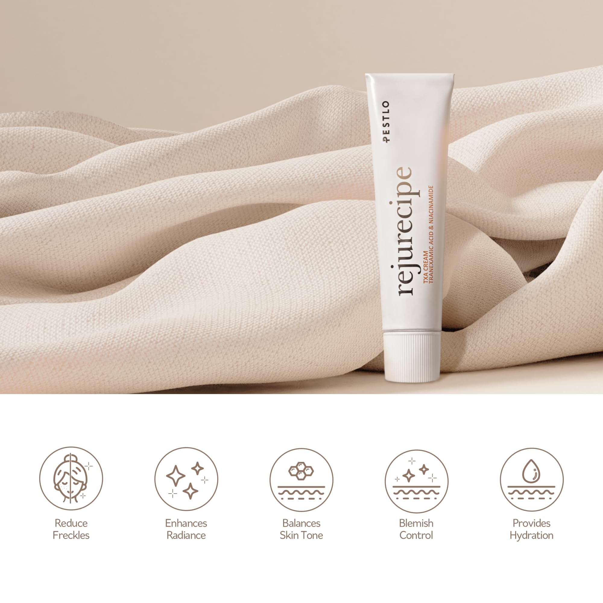 PESTLO Rejurecipe TXA Cream on vanity signals daily-use appeal.