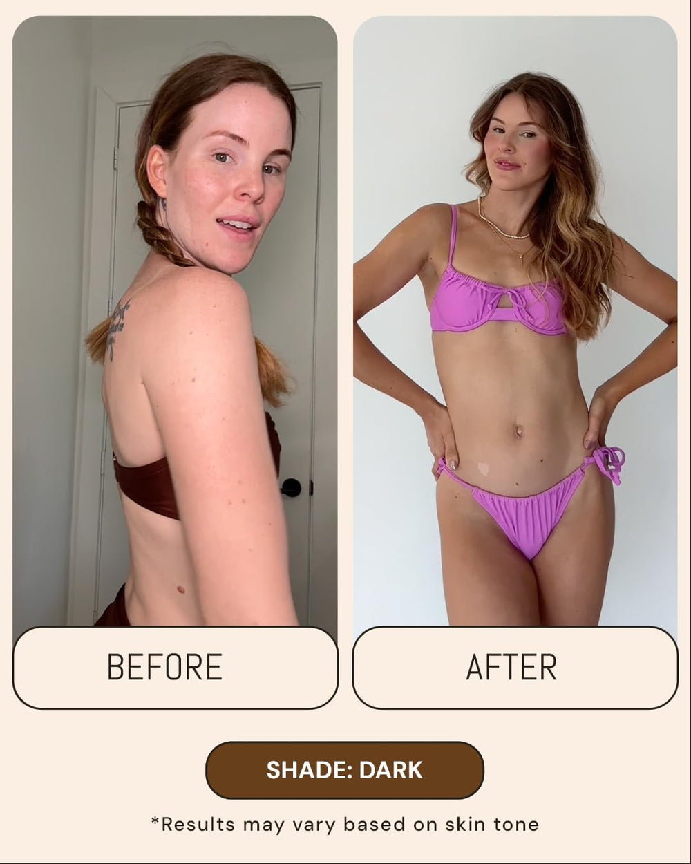 PETAJANE Dark Tanning Mousse on skin illustrates natural looking tan progression