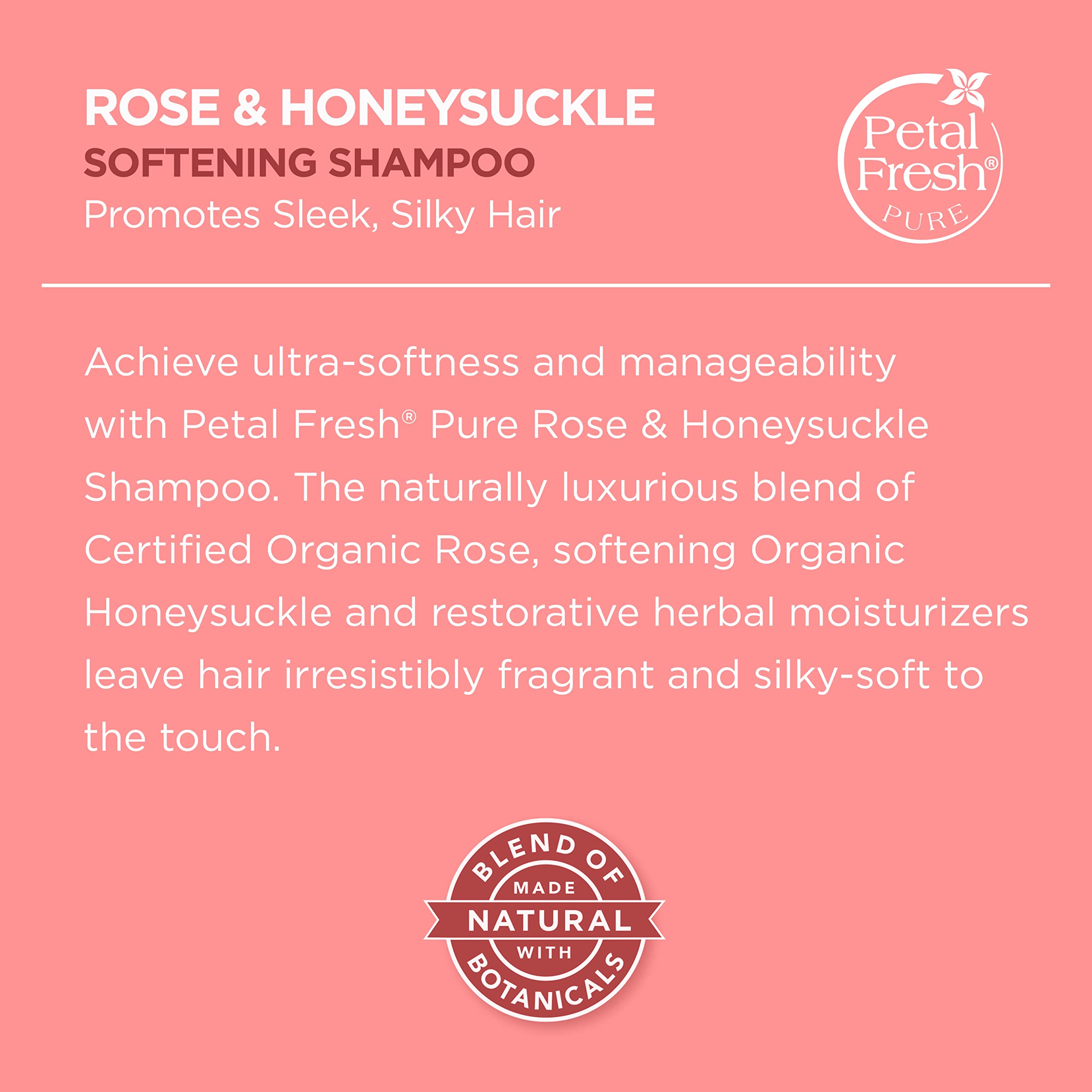 Illustration highlighting natural ingredients in Petal Fresh Rose and Honeysuckle shampoo.