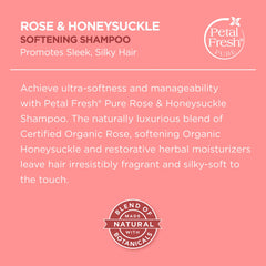 Illustration highlighting natural ingredients in Petal Fresh Rose and Honeysuckle shampoo.