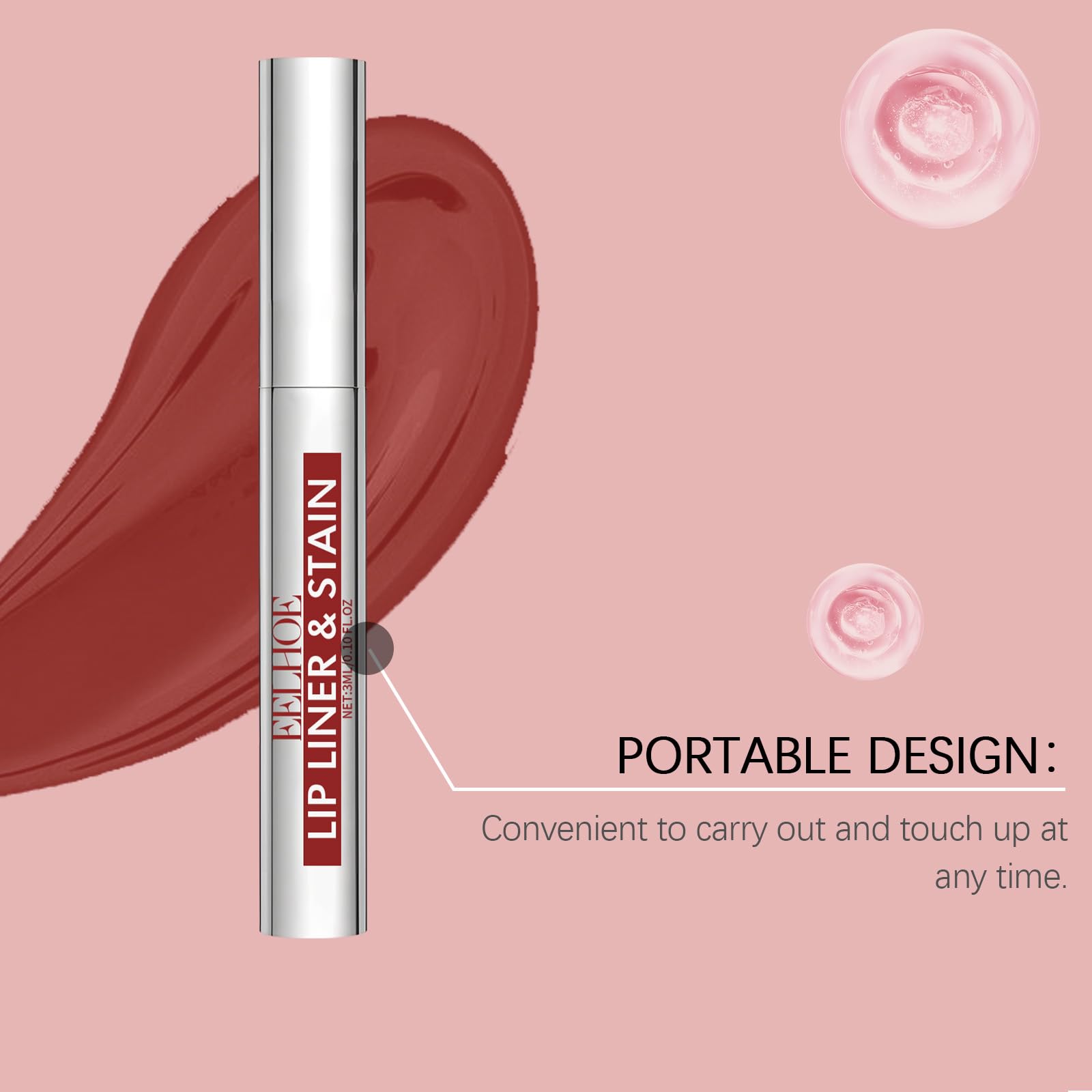 Petansy lip liner applicator traces a precise lip line for definition.