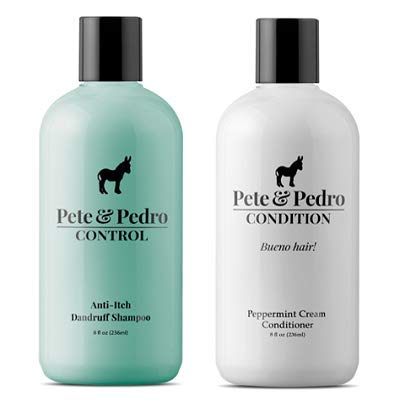 Pete and Pedro Control shampoo bottle offers anti-dandruff relief with a refreshing peppermint scent.