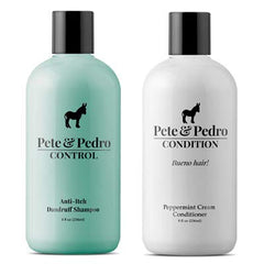 Pete and Pedro Control shampoo bottle offers anti-dandruff relief with a refreshing peppermint scent.