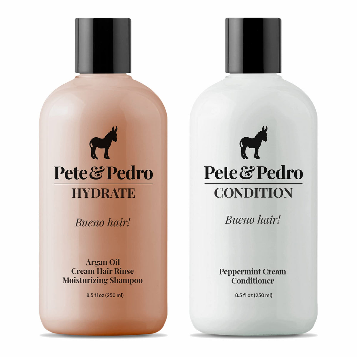 Pete & Pedro Hydrate shampoo bottle showing argan oil for deep hydration.