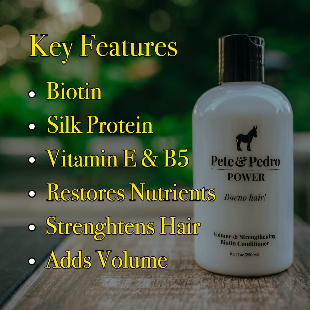 Back label highlights biotin and silk for strengthening benefits.