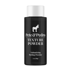 Pete & Pedro Texture Powder packaging shows sleek bottle for lightweight volume