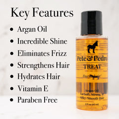 Pete & Pedro Treat bottle showing silky, smooth hair texture after use