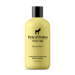 Pete & Pedro Volume Shampoo bottle front, signaling weightless volume for fuller hair