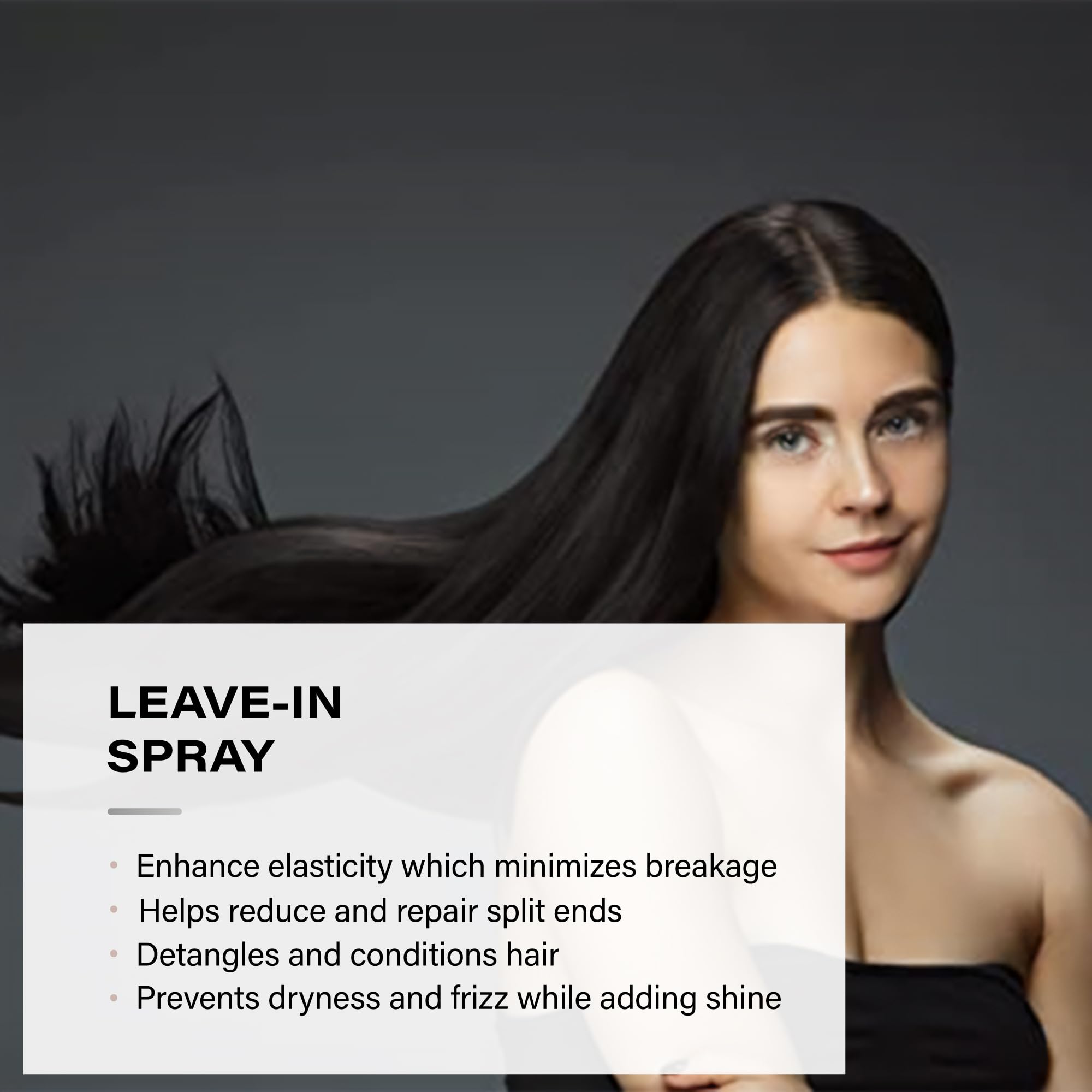 Hands spray a-Keratin Best Friend Spray on mid-length hair for detangling.