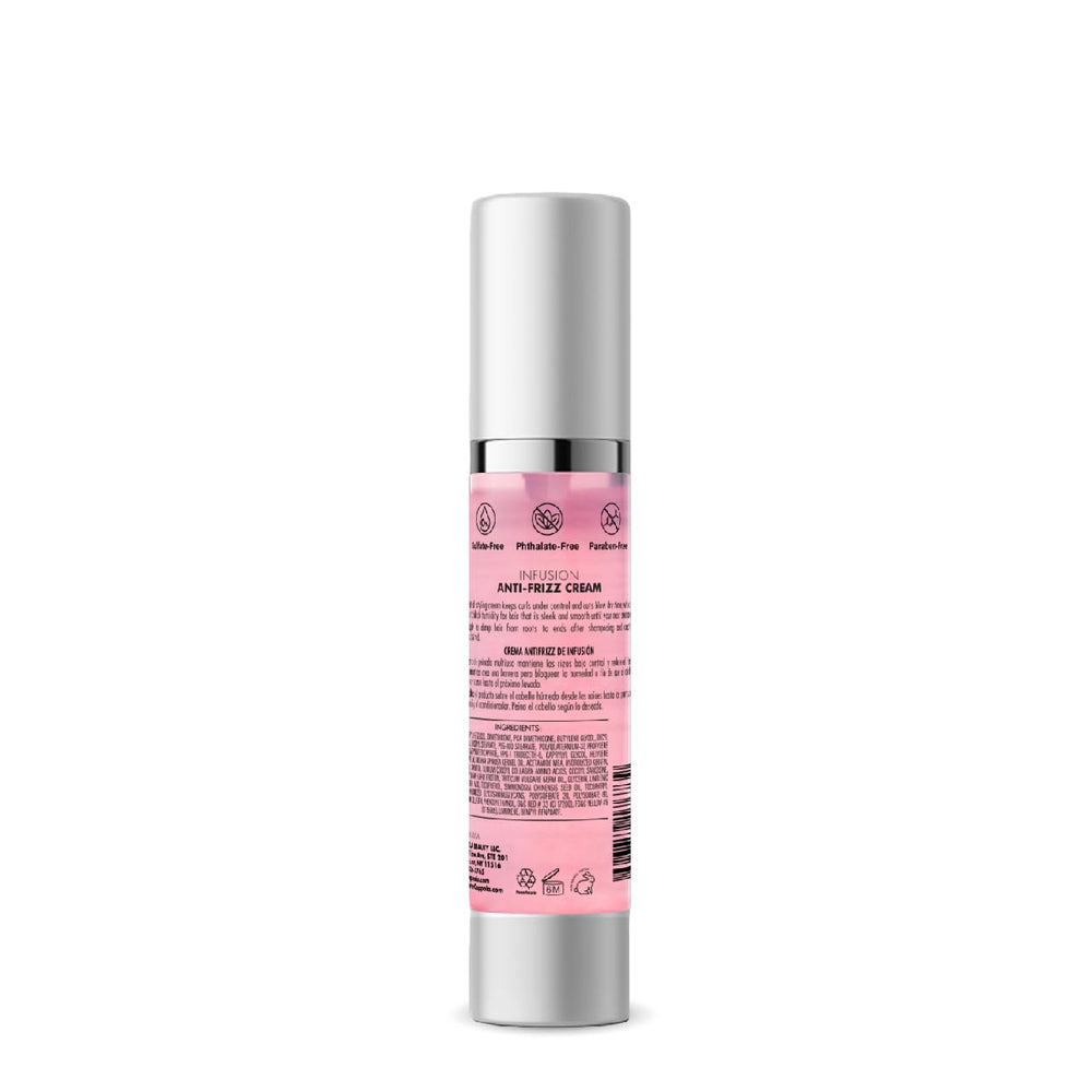 Peter Coppola Infusion Anti-Frizz Cream being pumped during styling for heat protection