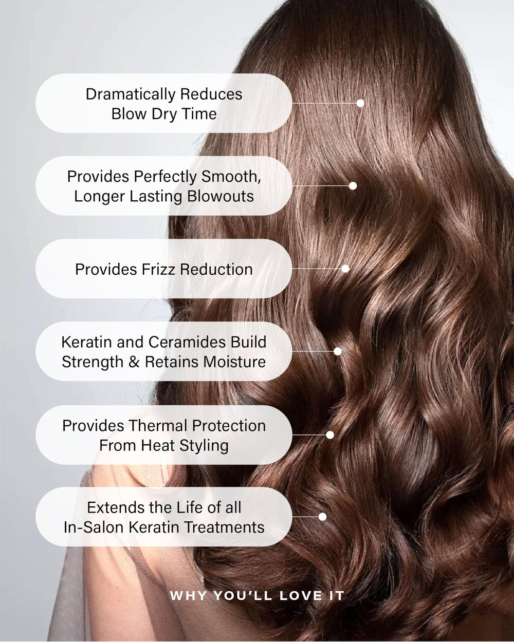 Hands applying Just Blow before blow-drying.