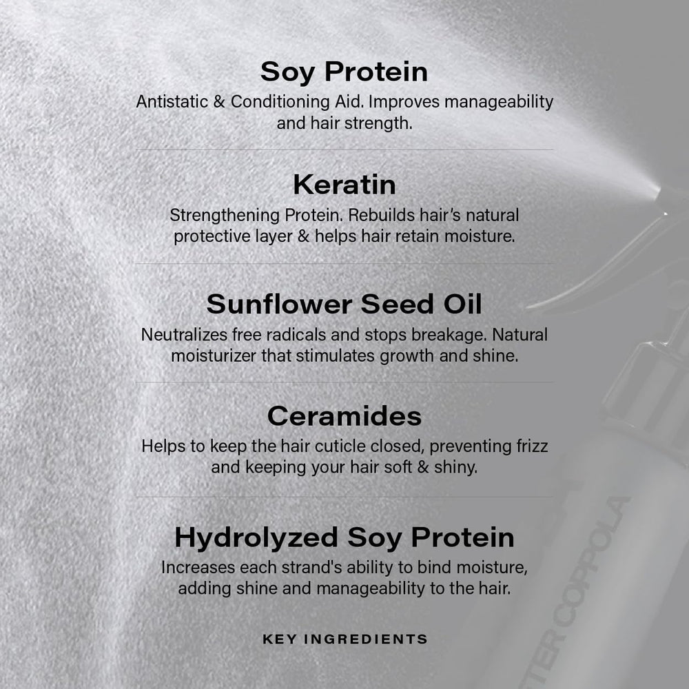 Peter Coppola Just Blow heat protection spray reduces frizz and damage.