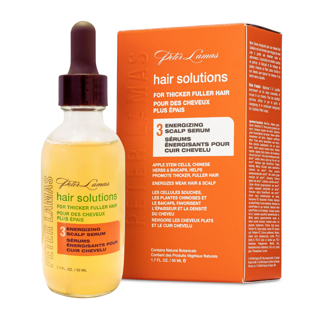 Peter Lamas Energizing Scalp Serum bottle close-up for nourished roots.