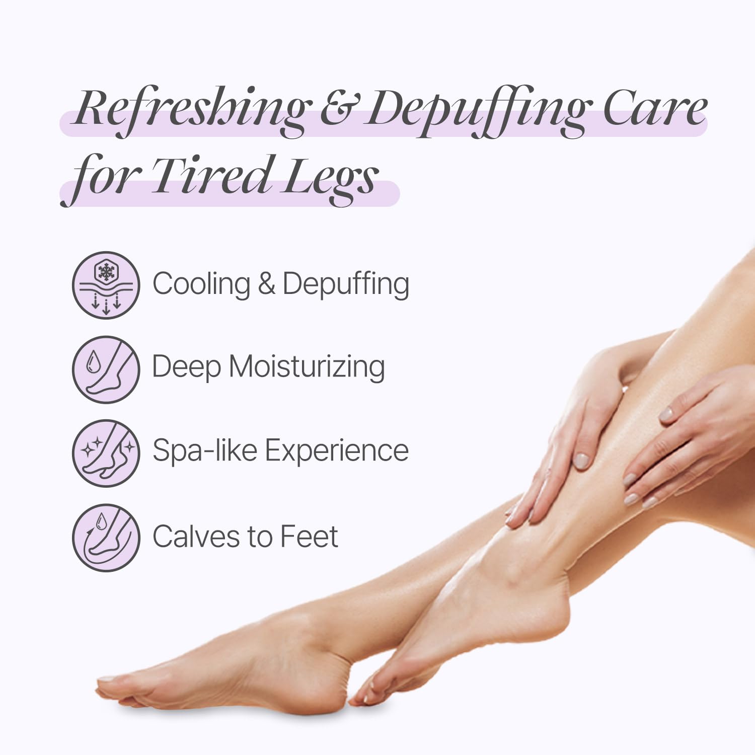 Cooling effect on tired legs from Petitfee Koelf Rose Petal Satin Leg Mask.