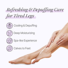 Cooling effect on tired legs from Petitfee Koelf Rose Petal Satin Leg Mask.