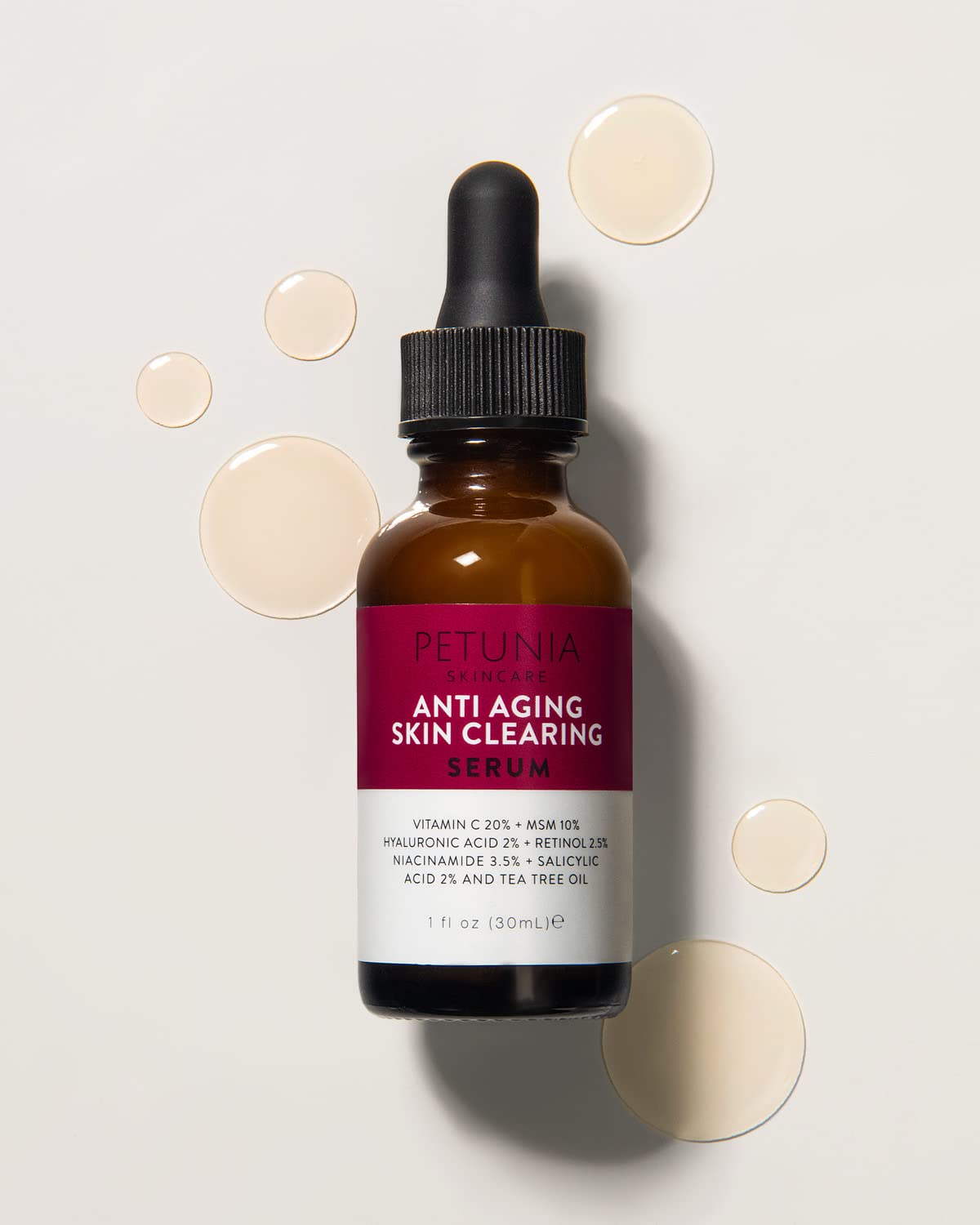 Petunia Skincare serum dispensing pump ready for daily use.