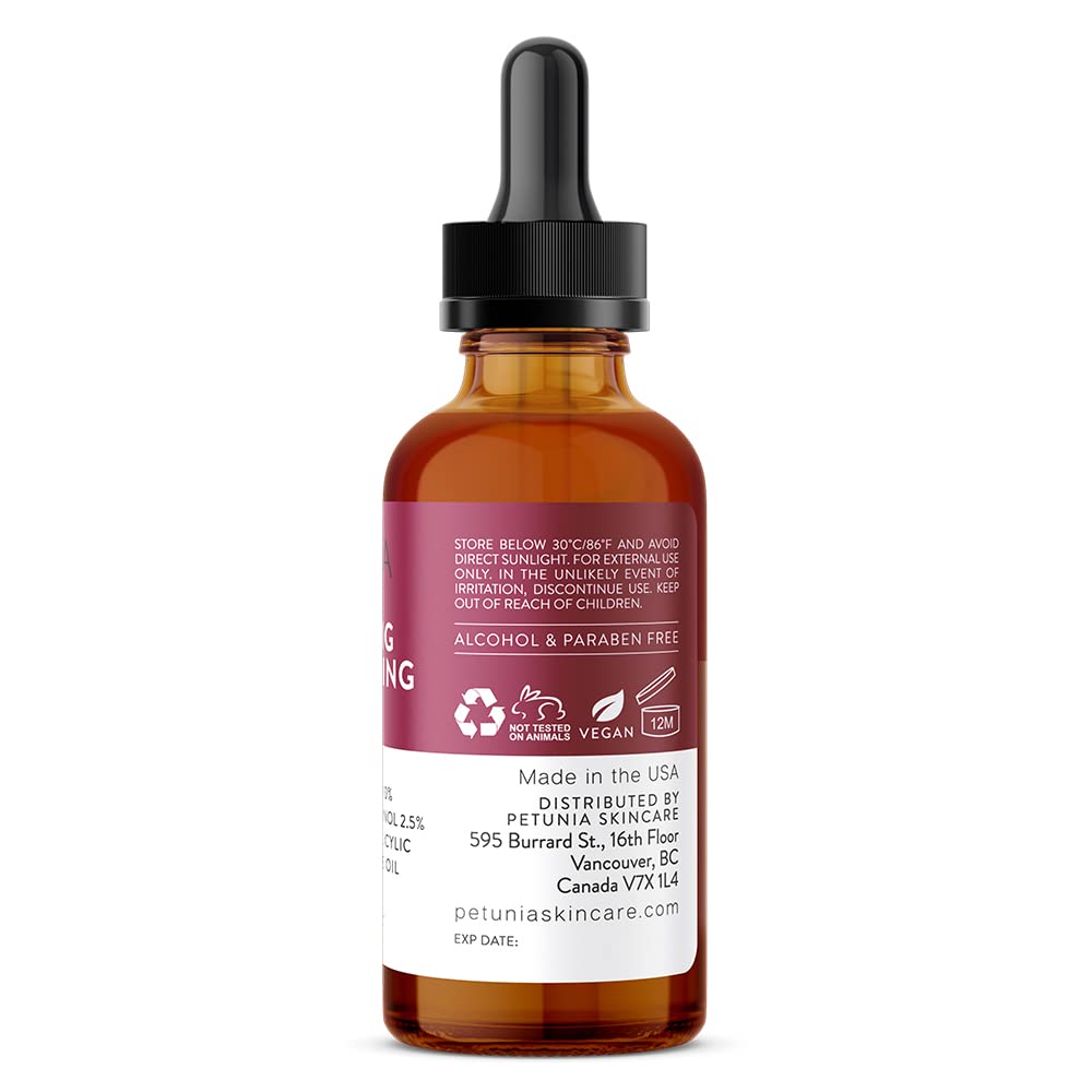 Petunia Skincare serum premium packaging setup for a vanity routine.