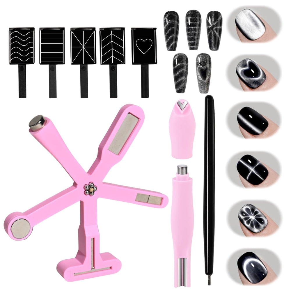 Pewosrid Nail Polish Magnet 6-in-1 star magnet for precise cat-eye lines at home.
