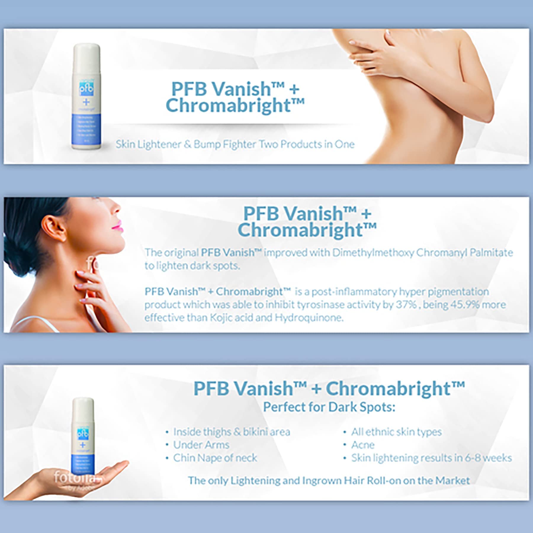 PFB Vanish bottle with pump demonstrates precise application and control.
