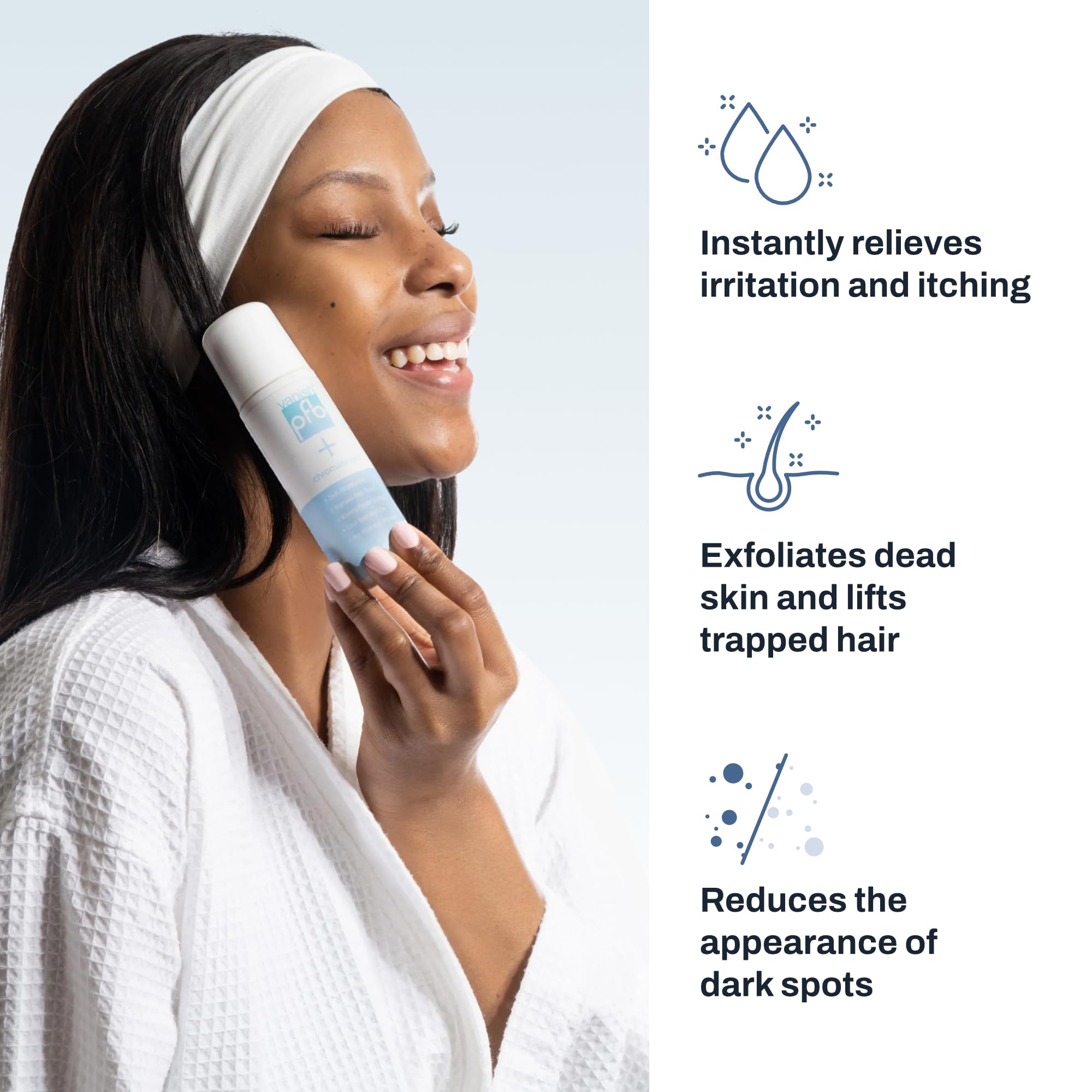 PFB Vanish soothing action calms skin after razor burn.