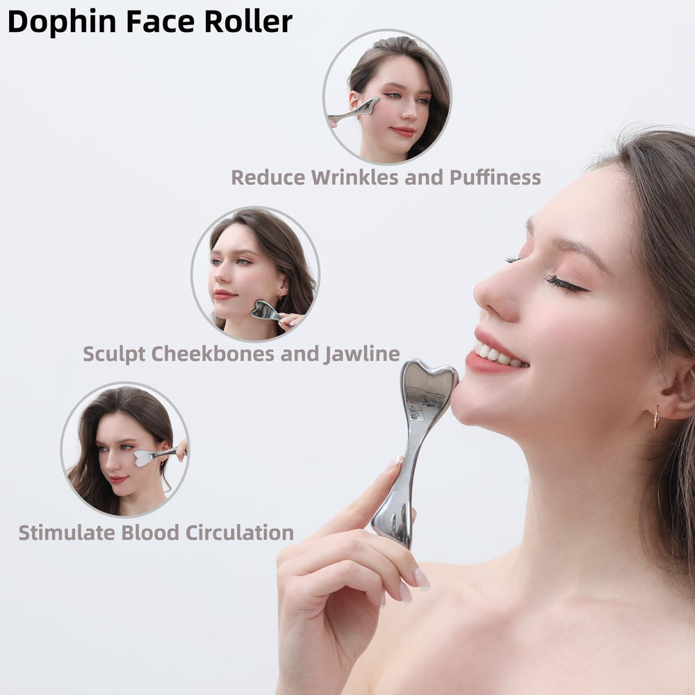 Pfefe dolphin face roller cooling sensation enhances refreshing skin feel during use.
