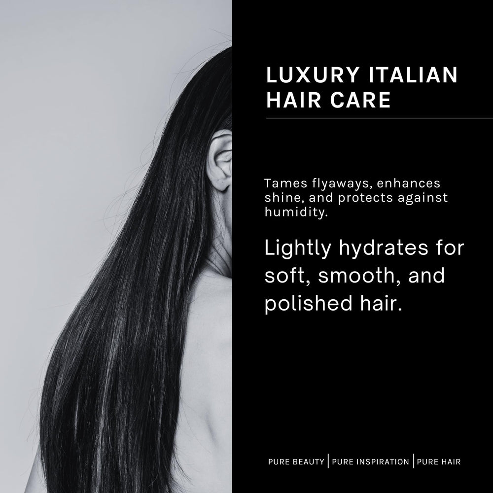 Ph Pure Hair label close up shows Made in Italy luxury and refined scent.