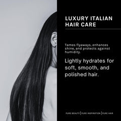 Ph Pure Hair label close up shows Made in Italy luxury and refined scent.